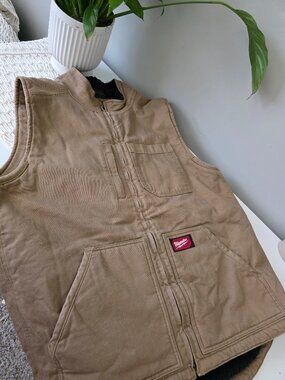 Milwaukee GRIDIRON Heavy Duty Canvas Sherpa Lined Work Vest Mens L NWOT